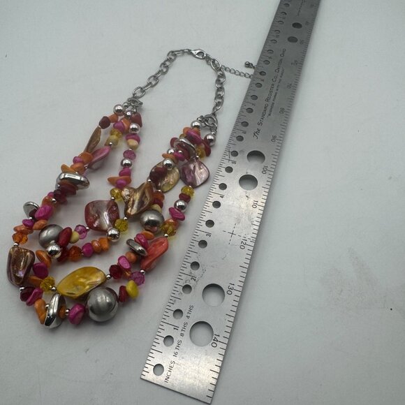 Multicolor Layered Shell Bead Chunky Chain Necklace Adjustable Statement Fashion - Picture 4 of 5